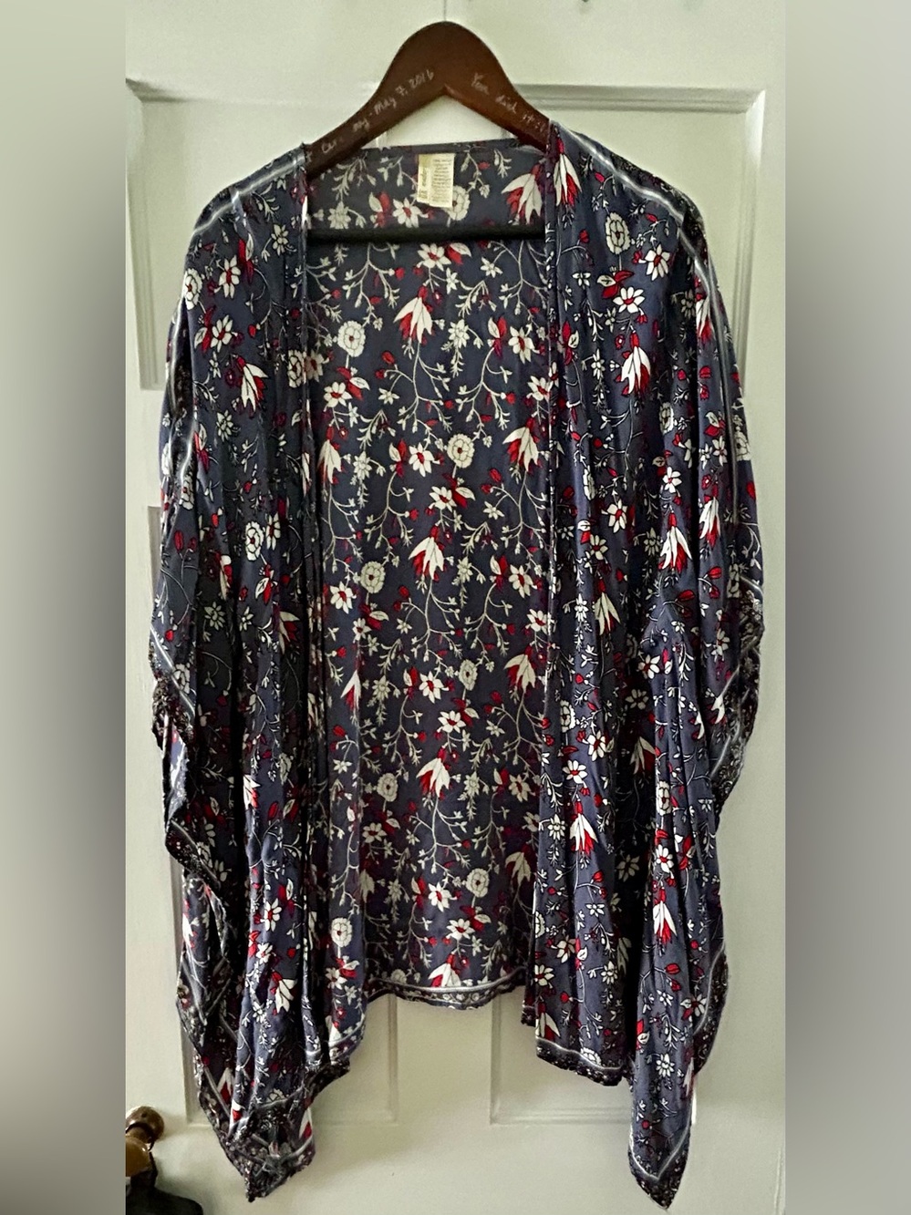 Japna Navy Blue Floral Button-Style Shirt with Red and White Accents